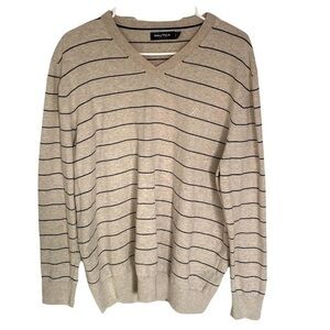 Nautica Striped V-Neck Sweater Size XL